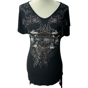 Harley Davidson Short Sleeve Sequenced T-shirt With Fringe on the back